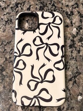 Black Bow Pattern on White iPhone 14 Plus Case